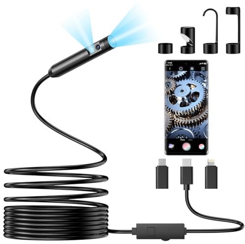 OneAmg Endoscopio per Smartphone,1920P HD Telecamera Endoscopica,Sonda Telecamera con 8 LED, IP67 Impermeabile Sonda Sturatubi non c'è Bisogno di Wi-Fi Compatibile con iOS e Android 16.4ft/5M
