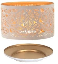 Aroma Jar Shade & Tray Set Metal Silhouette White & Gold - Leaves 15cm