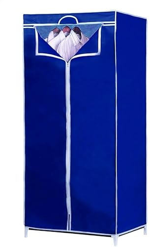 FERCASASHOP Armadio Guardaroba con Struttura in Metallo, Mobile Salvaspazio con Rivestimento in Tessuto TNT, Zip di Chiusura e Asta Appendiabiti da Campeggio, Dimensione 70 x 50 x 160 cm (Blue)