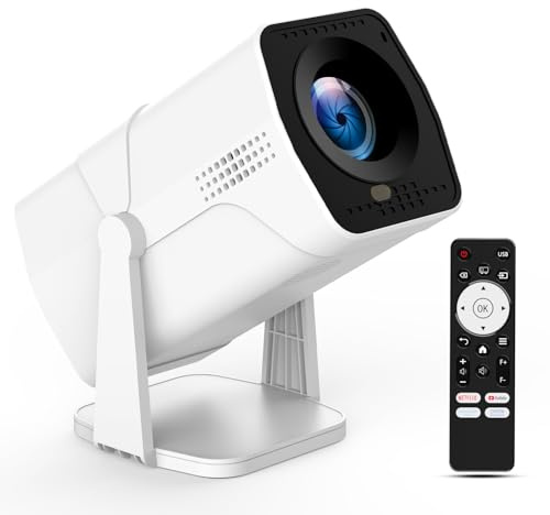 Proiettore con WiFi e Bluetooth, Smart TV OS con app ufficiali, proiettore da soffitto girevole a 270°, 1080P, Keystone automatico, zoom, mini, proiettore cinematografico esterno, bianco