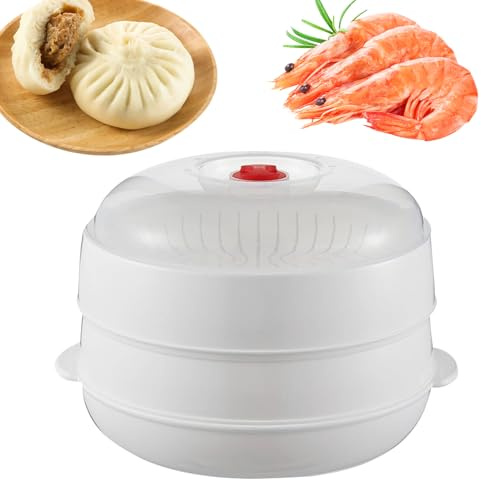 Genérico Cuiseur vapeur pour micro-ondes avec couvercle et plateau - Cuiseur vapeur de légumes pour cuisine, pâtes, pommes de terre, boulettes de viande, maïs