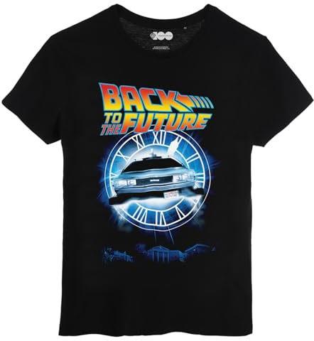Back To The Future Delorean T-Shirt, klassisches Design mit Uhr und Auto, offizielle Filmkollektion Zurück in die Zukunft