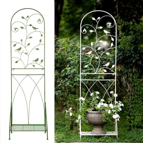Pflanzenständer für den Außenbereich, 180 cm, 50 x 180 cm, Eisen, Klettergestell mit Sockel, Terrasse, Garten, Display, Balkon, Sichtschutz, Regal, robuster Pflanzenhalter (weiß)