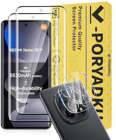 WILLONE Protection D'écran pour Xiaomi Redmi Note 15 5G 6,77 Pouces, Verre Trempé 2 Pièces + Caméra Protecteur 2 Pièces, Anti-empreintes digitales, 9H Dureté, Sans Bulle