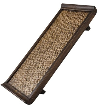 TOBBOMEY Wooden Rattan Rectangular Serving Tray for Tea Coffee Snacks, Small Thai Style Beauty Salon and Hotel Food Tray, Multifunctional Cup and Fruit Display Plate