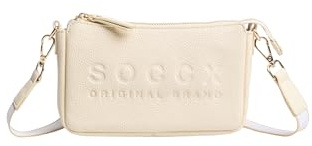SOCCX Damen Kleine Umhängetasche mit Logo und Intarsia-Webriemen