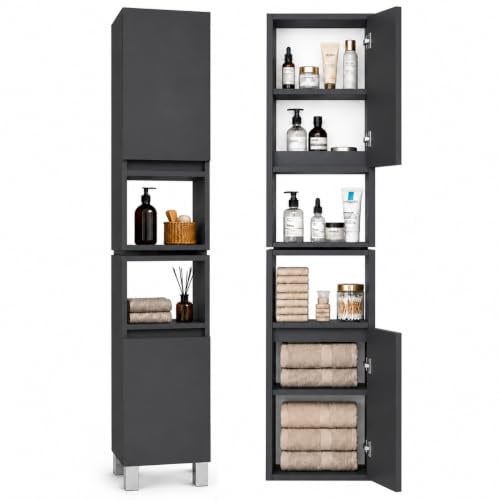 paplinskimoebel - Badezimmerschrank Anthrazit ARIZA, 161x28x25 cm, 6 Einlegeböden, Soft-Close, Stehend oder Hängend, Grau Matt, Midischrank, Gäste WC&Bad für Kosmetik, Links rechts, Anti-Fingerabdruck