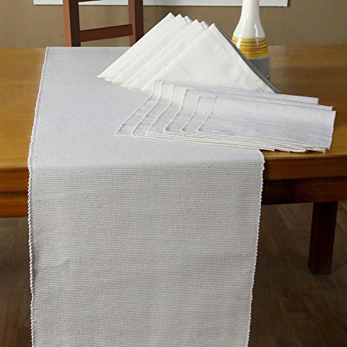HOMESCAPES 13-teiliges Tischwäsche-Set weiß: 1 Tischläufer, 6 Tischsets & 6 Stoffservietten aus 100% Baumwolle