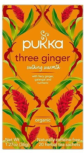 Pukka Tisane, Three Ginger, Tisana ai tre Tipi di Zenzero, 100% Biologico, Senza Caffeina, Ingredienti 100% Naturali, Aiuta a Regolare la Digestione e a Riscaldarsi, 20 Filtri