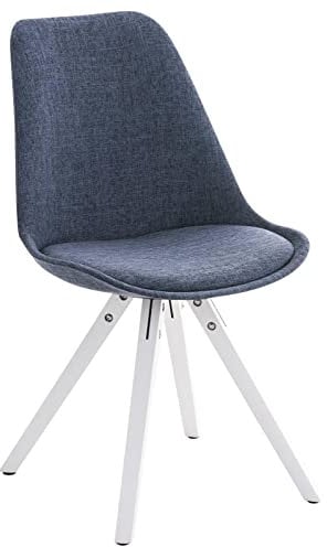 CLP Retrostuhl PEGLEG Square mit Stoffbezug I Gepolsterter Schalenstuhl mit Holzbeinen und Einer Sitzhöhe von: 46 cm, Farbe:blau, Gestell Farbe:weiß