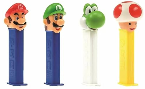 PEZ Nintendo Character Sweet Dispensers, Strawberry & Lemon Flavoured, 2 x 8.5 g Refills (Pack of 12)