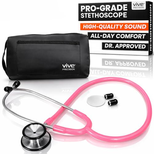 Vive Precision Dualhead Stethoscope - Dual Head Diaphragm Bell for Nurses, ER, Cardiology, Veterinary (Pink)