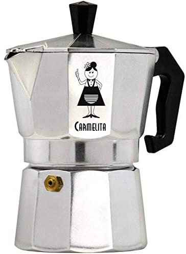 BAKAJI Caffettiera 3 Tazze Carmelita in Alluminio con Guarnizione in Silicone Moka caffè Espresso caffè Napoletano Macchinetta caffè Color Argento per Tutte Le Fonti di Calore No Induzione