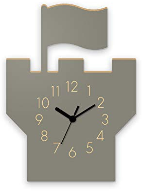 Yourlivingart Wanduhr Turm-Grau, Kinderuhr, Uhr für Kinderzimmer