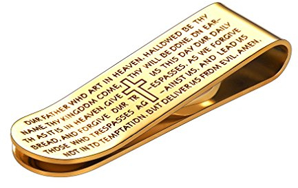 FaithHeart Scheinklammer Gelb Unisex Geldhalter-Geld-Clamp Gold mit Heiliges Kapitel und Kreuz Schmuck Zubehör