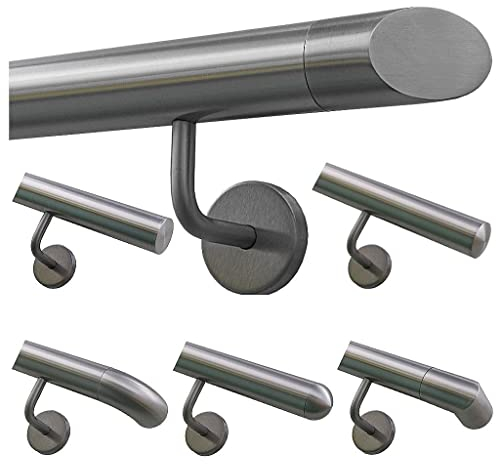 TIBU Handlauf Geländer Edelstahl Ø 42,4 mm - Länge 40 cm - Ende schräges Endstück und gewinkelte Halter - Rostfrei für Außen und Innen