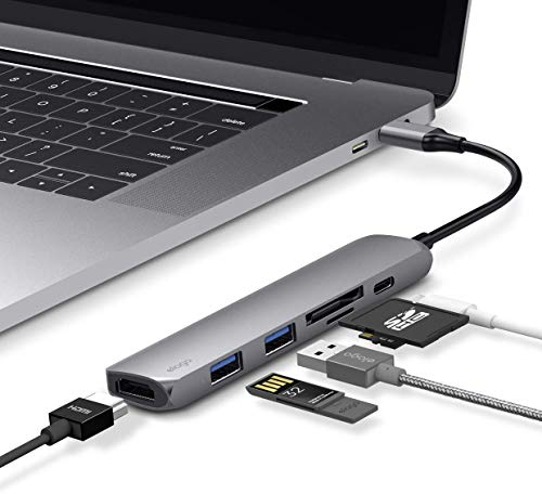elago Lector de Tarjetas 6 en 1 Compatible con MacBook Pro 2018/2017/2016 y Otros Dispositivos USB Tipo-C –Multi HUB HDMI USB-C, Ranura SD+TF (Micro SD), HDMI 4K, Puerto de Carga PD, Puertos USB 3.0