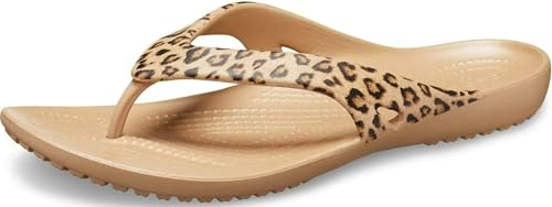 Crocs Women's Kadee II Flip Flops, Leopard/Gold, 7 M