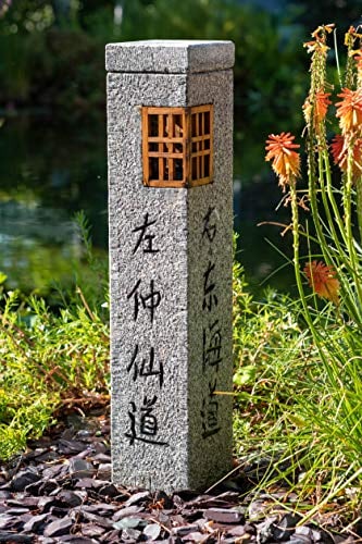 IDYL Granit-Skulptur Laterne Michi Shi Rube | Höhe 70 cm | Granit-Stein Laterne mit Holz | Garten-Teich-Dekoration und Wegbeleuchtung | Handgefertigt | Wetterfest | 080-A