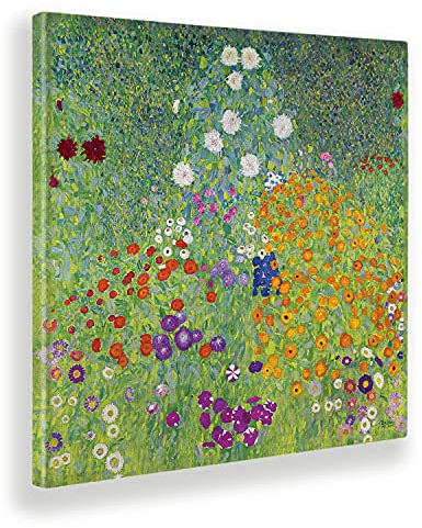 Giallobus - Impression sur toile - Gustav Klimt - Jardin fleuri - Toile à cadre standard - 100x100 - Prêt à accrocher - Peintures pour la maison