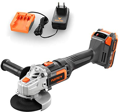 FUXTEC Akku Winkelschleifer 20V E1WS20 – inklusive 2Ah-Akku und 1A Ladegerät – Kabellos, mit Seitengriff - Scheibendurchmesser: 115mm, max. Drehzahl 7500 U/min