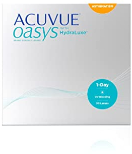 ACUVUE OASYS 1-Day for Astigmatism Kontaktlinsen – Tageslinsen mit angenehmem Tragegefühl – -2.25 dpt, Cyl -0.75, Ach 110 und BC 8,5 – Mit UV Schutz und Austrocknungsschutz – 90 Linsen