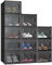 YITAHOME Schuhboxen, 12er Set, Schuhkarton stapelbar stabil, Aufbewahrungsboxen für Schuhe mit transparent Tür und Belüftungslöchern, für Schuhe bis Größe 46, stapelbare schuhbox schwarz