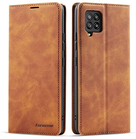 QLTYPRI Case for Samsung Galaxy A12 5G, Premium PU Leather Cover TPU Bumper with Card Holder Kickstand Hidden Magnetic Adsorption Flip Wallet Case Cover for Samsung Galaxy A12 5G - Brown