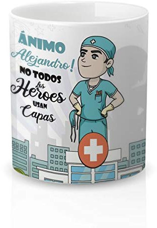 Yujuuu! | Taza personalizable con nombre | Taza cerámica para regalo original Profesión Enfermero. RESISTENTE 100% al microondas y lavavajillas. (Diseño 02) Frase Héroe sin capa.