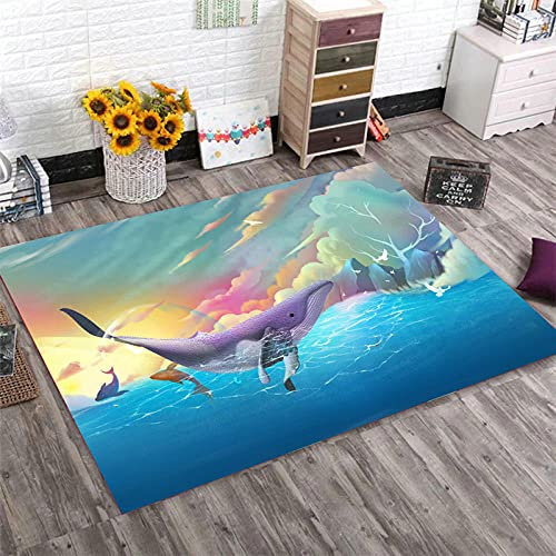 Teppich Fuß Matte für Kinder Zimmer Spiel Teppich Bad teppiche Wal, der im blauen Ozean schwimmt200x300CM (6'6''x9'8'')