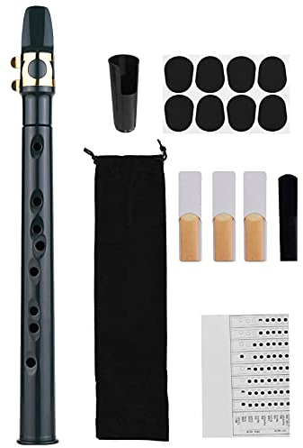 Mini saxofón de bolsillo, saxofón alto portátil con 4 cañas, 8 almohadillas dentales, tablas de dedos, bolsa de transporte Instrumento de viento de madera para principiantes y aficionados (negro)