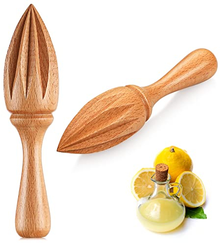 2 Pcs Wooden Citrus Reamer Lemon Hand Juicer Beech Wood Handheld Citrus Juicer Easy to Hold Kitchen Juicing Tool Manual Orange Lime Lemon Juice Reamer Extractor for Daily Home Bar Cafe Restaurant Use