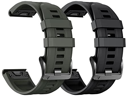 NotoCity 22mm Quick Fit Armband Kompatibel mit Garmin Fenix 7, für Garmin Fenix 5/6 /8 /e / 5 Plus /6 Pro /7 Pro Silikon-Ersatzarmband, Schwarz+Armeegrün