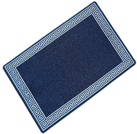 Rugs Shop Door Mats Indoor Non Slip Mat Carpet Runners for Hallways Geometrical Border Low Profile Washable Runner Rug for Kitchen, Front Door Hall Hallways Living Room (40 x 60 cm, Blue Cream)