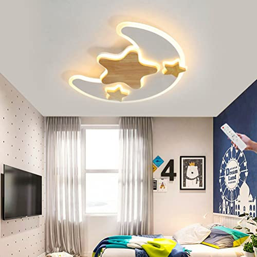 LED Deckenlampe Sterne Mond Kinderlampe Modern Deckenleuchte Dimmbar mit Fernbedienung Kinderzimmerlampe Schlafzimmer Deckenbeleuchtung aus Metall und Acryl Pendellampe für Junge Mädchen 38W-45cm