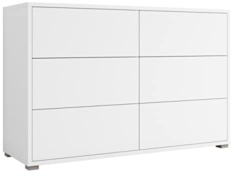 Mirjan24 Kommode mit 6 Schubladen Gesita K6SZ 120 Diele, Flur, Highboard, Mehrzweckschrank, Sideboard mit 6 Schubladen, Wohnzimmer, Push to Open (Weiß/Weiß)