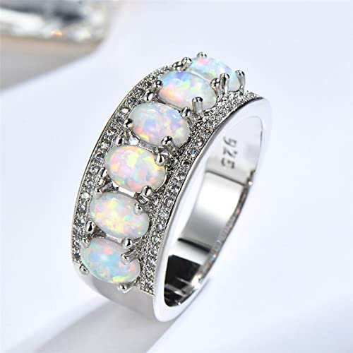 Boho Großer Weißer Feueropal-Stein-Ring-Weinlese-Silber-Farben-Eheringe Versprechen Liebes-Herz-verlobungsringe Für Frauen