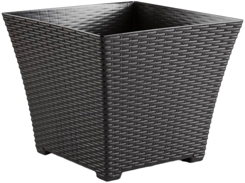 Acan Tradineur - Maceta Rattan Cuadrada de Plástico - Fabricado en España - Ideal para Plantas, hogar, jardín y terrazas - 30 cm - Color Wengué