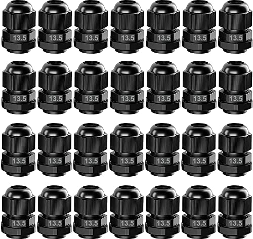 GUUZI 28pcs PG13.5 Cable Gland, IP68 Waterproof Plastic Adjustable 6-12mm Cable Glands Joints With Gaskets (Black)
