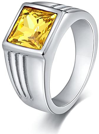 Whoiy Siegelring Eckig, Ringe Hochzeit 10mm Edelstahl Punk Ringe Männer Silbergelb Zirkonia Ringgröße 57 (18.1) Gravierbar