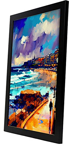 Nacnic Poster Bondi Beach im Ölgemälde Stil. Illustrationen von Denkmälern und Städten im fotografischen Vollfarbstil. Innenarchitektur und Dekoration. A3 mit schwarzen Rahmen.