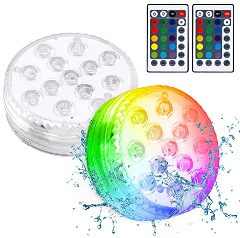 mizikuu Mini Unterwasser Licht, 2 Pcs Wasserdichte RGB Multi Mehrfarbige LED Teelichter Teichbeleuchtung mit Fernbedienung Multicolor Dekoration für Garten Aquarium Vase Badewanne Pool Schwimmbad SPA
