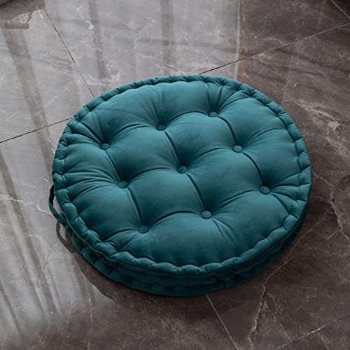 TAGKOMA Rundes Bodenkissen Einfarbig Niederländischer Samt Großes Bodenkissen Für Erwachsene Wohnzimmer Schlafzimmer Klassenzimmer Outdoor Yoga Meditation Großes Bodenkissen Pfauenblau 60cm