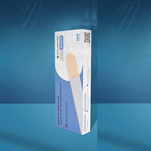 Lima per unghie usa e getta bianca Staleks PRO papmAm Lime su base in legno DWCE-22 Expert 22 100/150/180/240 grana (25 pz) Manicure Pedicure Shellac NAI Salon (grana 100)