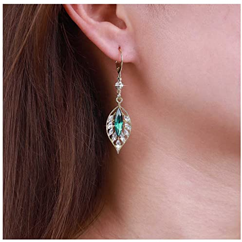 Inilbran Boho Esmeralda Cristal Hoja Gota Pendientes Esmeralda Verde Hoja Pendientes Vintage Cristal Hoja Colgante Pendientes Bling Esmeralda Cz Hoja Aro Joyas Para Mujeres Y Niñas