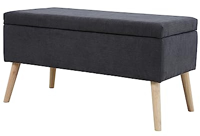 SVITA Daisy Gepolsterter Hocker mit Stauraum Sitzbank Sitzhocker Fußhocker Ottomane Stoffbezug Dunkelgrau