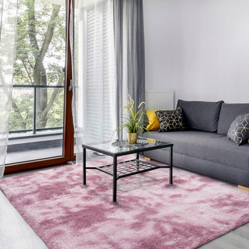 SOANNY Tapis Doux et Moelleux pour Salon, Chambre à Coucher, Dortoir, Chambre d'enfant, Tapis Décoratif de Luxe à Poils Longs Teint par Nœuds, Rose Foncé, 150 x 240 cm