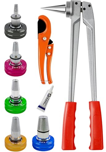 AMZCNC PEX-a Rohrausdehnungswerkzeug-Set, manuelles Expander-Werkzeug-Set, entspricht ASTM F1960-Standard mit 3/8 Zoll, 1/2 Zoll, 5/8 Zoll, 3/4 Zoll, 2,5 cm Dehnköpfen und Rohrschneidezange für
