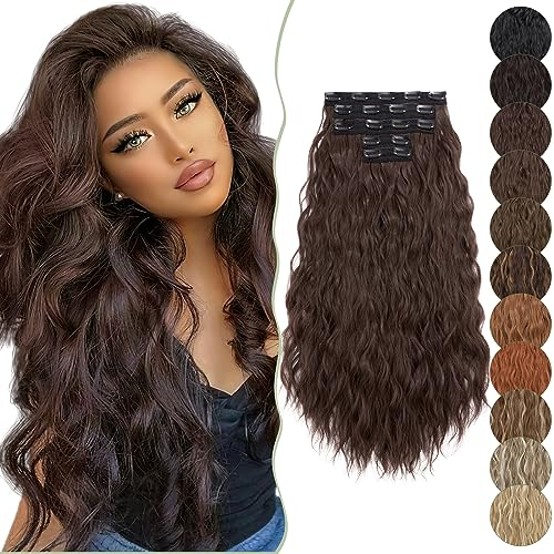 SEGO 5 PCS Clip in Extensions wie Echthaar Haarverlängerungen Haarteile Locken Wellig 60 cm günstig für Voller Kopf 250g Dunkelbraun