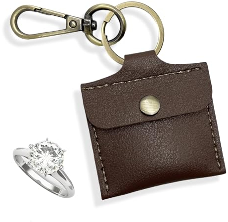 Ringhalter, Schlüsselanhänger für Fitnessstudio, Leder-Schmuck-Reisetasche für Ehering, Halsketten, Mini-Münztasche für Damen, Dunkelbraun